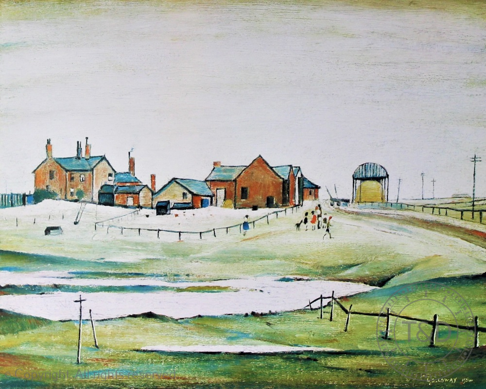 Lawrence Stephen Lowry, Signed colour print, Landscape with Buildings, Signed in pencil,