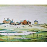 Lawrence Stephen Lowry, Signed colour print, Landscape with Buildings, Signed in pencil,