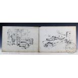 Herbert Samuel "Bert" Thomas (1883-1966), Two pen and ink cartoons on card - motoring scenes,