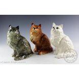 Three Beswick Persian Cats - seated looking up, model number 1867, designed by Albert hallam,