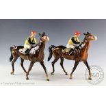 Two Beswick Racehorses and Jockeys - walking racehorse in brown colourway No.