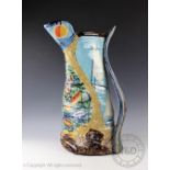 A large and impressive Paul Jackson studio pottery earthenware textured seascape jug,