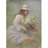 R Raimond - 20th century. Pair of oils on canvas, Studies of ladies in meadows, signed, 38.