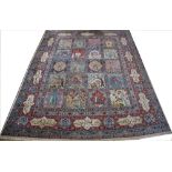 A Persian Bakhtiari type wool carpet, worked with 20 panels of flowers, birds,
