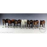 Seven Beswick Mares (facing left), model number 976, designed by Arthur Gredington, one grey gloss,