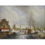 Dutch School - 20th century, Pair of oils on board, Town scenes with buildings and figures, 18.