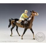 A Beswick Racehorse and Jockey - walking racehorse in brown colourway No.