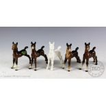 Five Beswick Foals (Small, stretched, upright), model number 763, designed by Arthur Gredington,