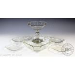 A 19th century cut glass part dessert set comprising; a pedestal comport, 16cm high,