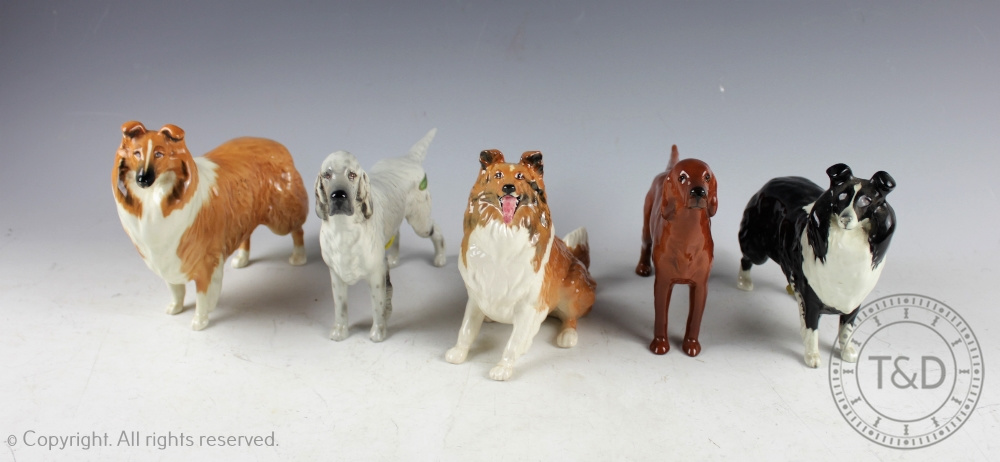 A collection of five Beswick dogs, comprising: Irish Setter 'Sugar of Wendover' No. 966, 14.