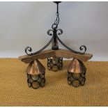 An Arts & Crafts style three branch ceiling light,