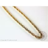 A 9ct yellow gold loose link rope twist chain, with attached lobster clasp, weight 21.