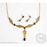 An amethyst, cultured pearl and 9ct gold necklace,