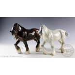 Two Beswick Shire Horse (large action Shire), model number 2578, designed by Alan Maslankowski,