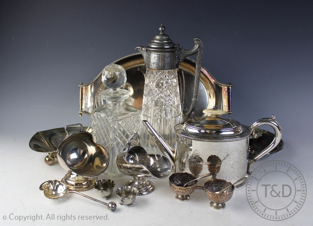A selection of silver plated ware to include a John Collyer & Co Ltd lobed sugar bowl upon three