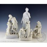 Four Parian figures comprising; a Royal Copenhagen classical maiden, stamped 'Eneret', 31cm high,