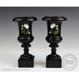 A pair of Victorian Derbyshire pietra dura urns,