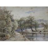 Manner of Jean Pillement (French 1728-1808), Pencil sketch, River scene,
