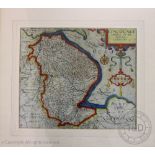 Christopher Saxton, Hand coloured engraving, Map of Linconliae with hand colouring, 30cm x 35cm,