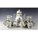 A Herend 'Queen Victoria' VBO coffee service comprising; a coffee pot and cover, 26cm high,