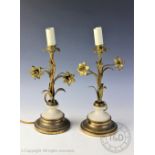 A pair of French gilt metal and alabaster lamp bases, late 19th century,