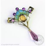 An Art Nouveau/Jugendstil silver and plique a jour brooch/pendant in the manner of Heinrich