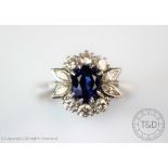 A sapphire and diamond cluster ring,