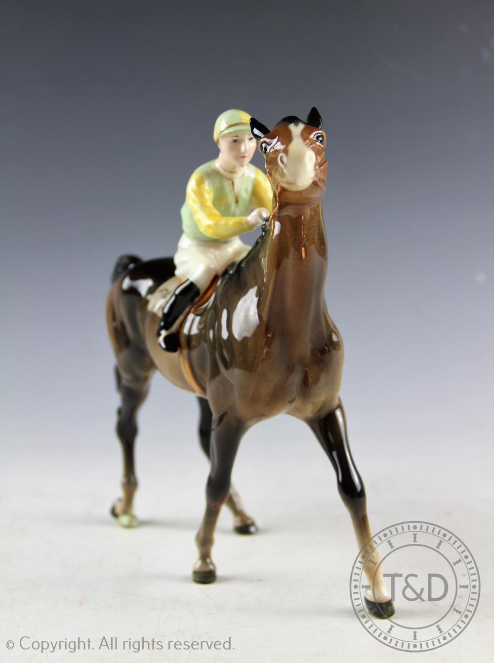 A Beswick Racehorse and Jockey - walking racehorse in brown colourway No. - Bild 4 aus 4