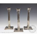 A set of three Old Sheffield plate Boulton and Fothergill candlesticks, 18th century,