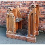 A late Victorian carved pitch pine Monks seat and lectern, on plinth base,