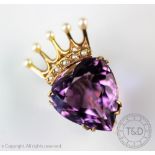 A Victorian style 9ct gold amethyst and coronet 'Luckenbooth' brooch, Edinburgh 1972,