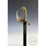 An 1827 pattern Naval Officers sabre, with 76cm blade, moulded guard and wire bound fish skin grip,