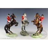 Three Beswick Huntsmen on rearing horses, model number 868, designed by Arthur Gredington,