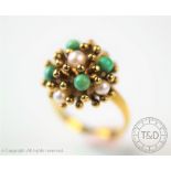 A turquoise and untested pearl set dress ring,