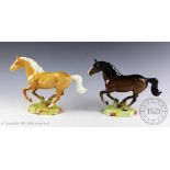Two Beswick galloping horses, model number 1374, designed by Mr Orwell, palomino and brown gloss,