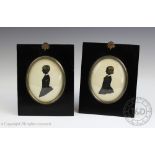 English School - 19th century, Two bronzed silhouettes of a boy and a girl,