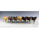 Seven Beswick mares (small, facing right, head up), model number 1991 ,