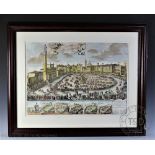 An Altezza Reale hand coloured print of the Prospetto della piazza di siena engraving, 48cm x 66cm,