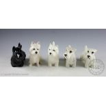 A collection of five Beswick dogs, comprising: Scottie No.