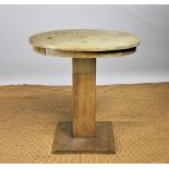 A late Victorian pine oval occasional table, on square column and base,