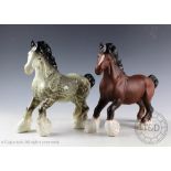 Two Beswick cantering Shires, model number 975, designed by Arthur Gredington,