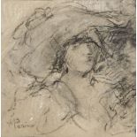 POMPEO MARIANI (Monza 1857 - Bordighera 1927) CARBONCINO su carta "Ballerina del Moulin Rouge",