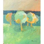 GAETANO D'EMANUELE (Catania 1876 - 1953) OLIO su masonite "Paesaggio con alberi", firmato in basso a