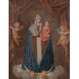 OLIO su tela "Madonna con Bambino e Angeli". Sicilia fine '700 Misure: cm 72,5 x 57