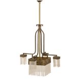 LAMPADARIO Liberty in ottone con cannucce in vetro. Sicilia primi '900 Misure: h cm 138