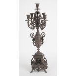 CANDELABRO in antimonio a cinque fiamme. Italia fine '800 Misure: h cm 65,5