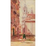 CARMELO FERTITTA (Gioiosa Marea (Me) 1911 - Palermo 1995) OLIO su tavoletta "Piazza con strada