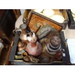 A mixed lot containing an eastern copper ewer, along with various brass and copper items, together