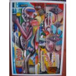 Papa Alassane Gueye. Signed mixed media oil on canvas. 64.5 x 44.5 cm.