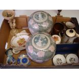 Ceramics including a Brannam ware jug and two ovoid Chinese style vases with lids etc.